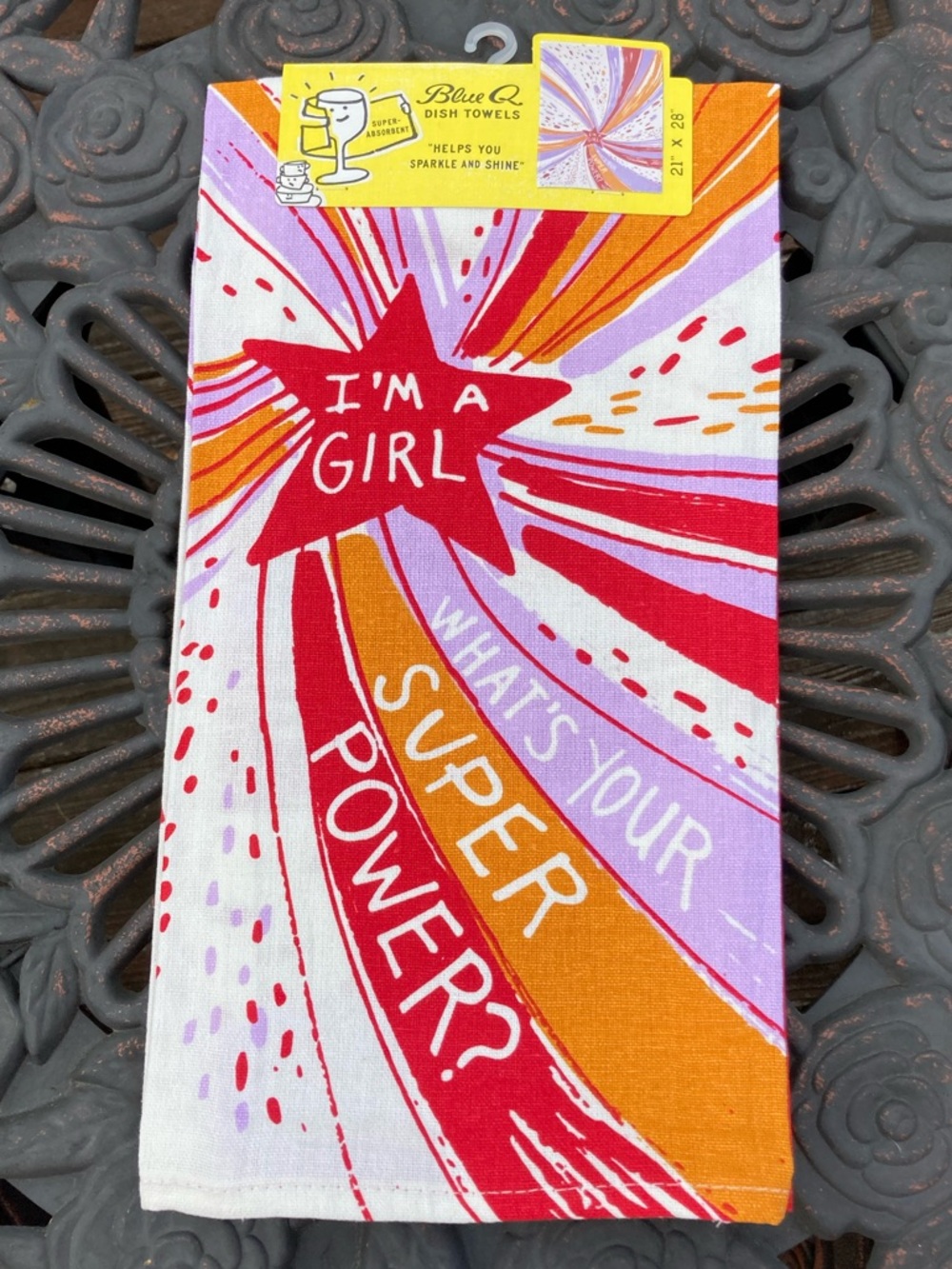 NWT New w/ Tag Blue Q I'm A Girl What's Your Superpower Dish Towel Tea 21" x 28"